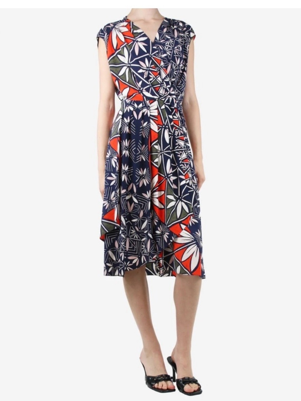 Tory Burch Navy Acoma Pottery silk wrap dress size 6